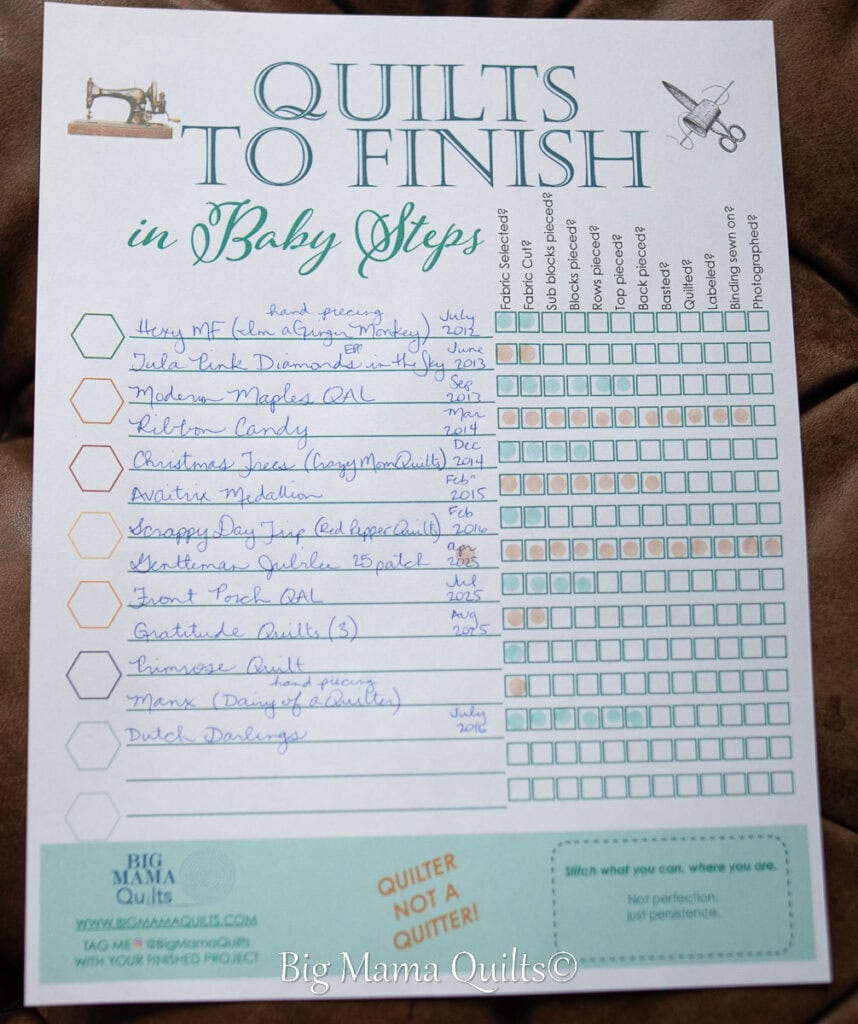List of Quilts to Finish with Baby Steps