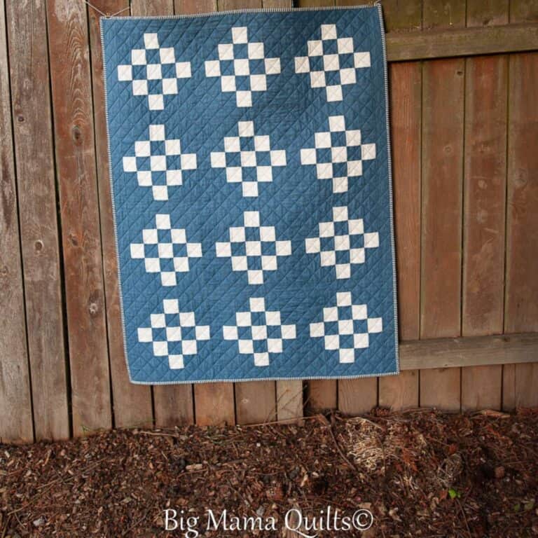 25-patch quilt in blue and white. The James Quilt