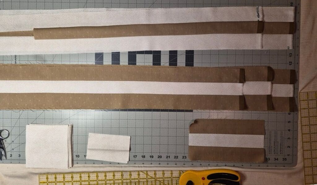 Strip pieced fabric to make Irish Chain block